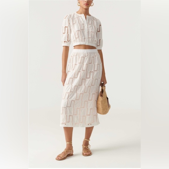 Ba&sh Anira Eyelet Off White Midi Skirt Size Large - Picture 1 of 12